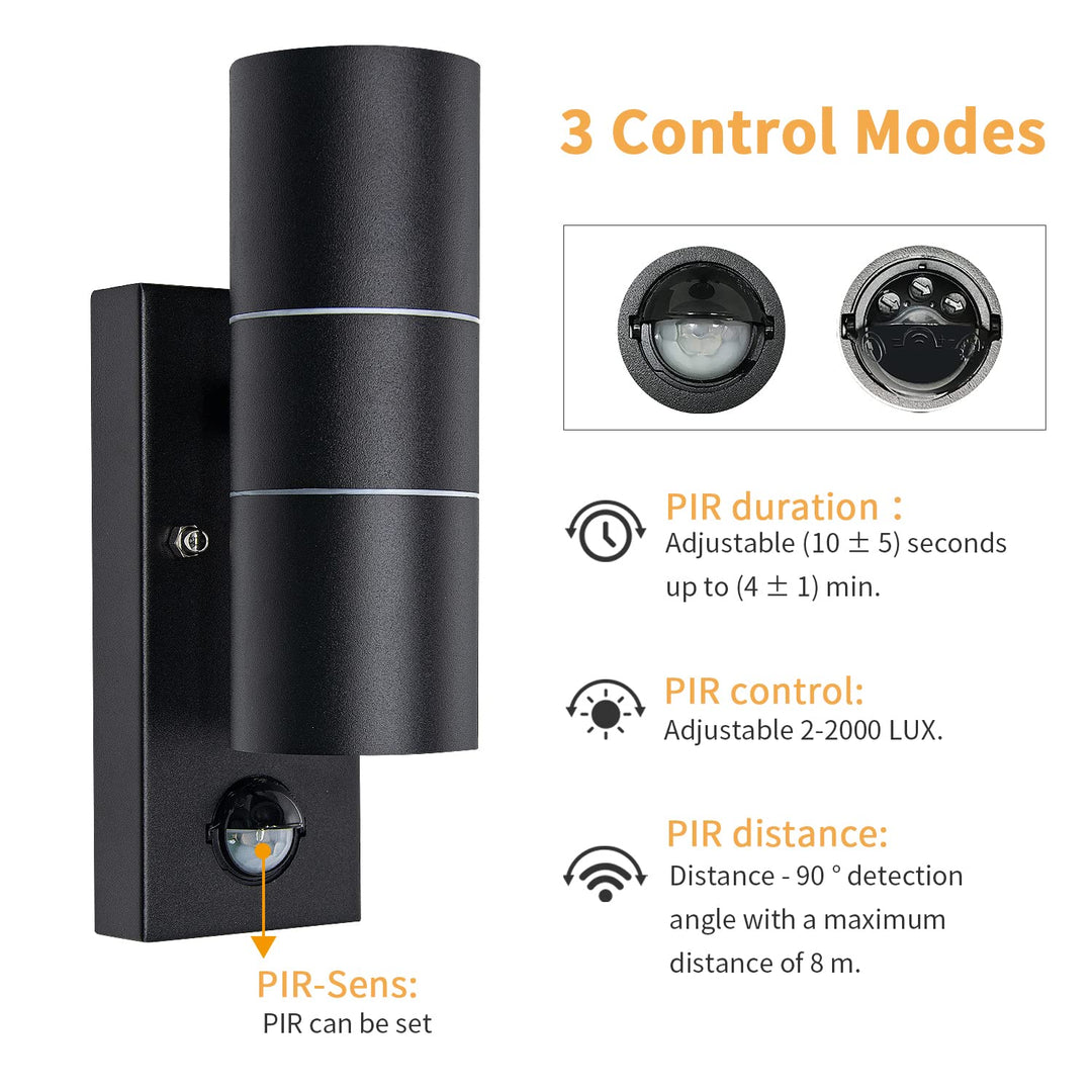 💡 LED Außenwandleuchte mit Bewegungsmelder, 6000K, 2x5W - schwarz