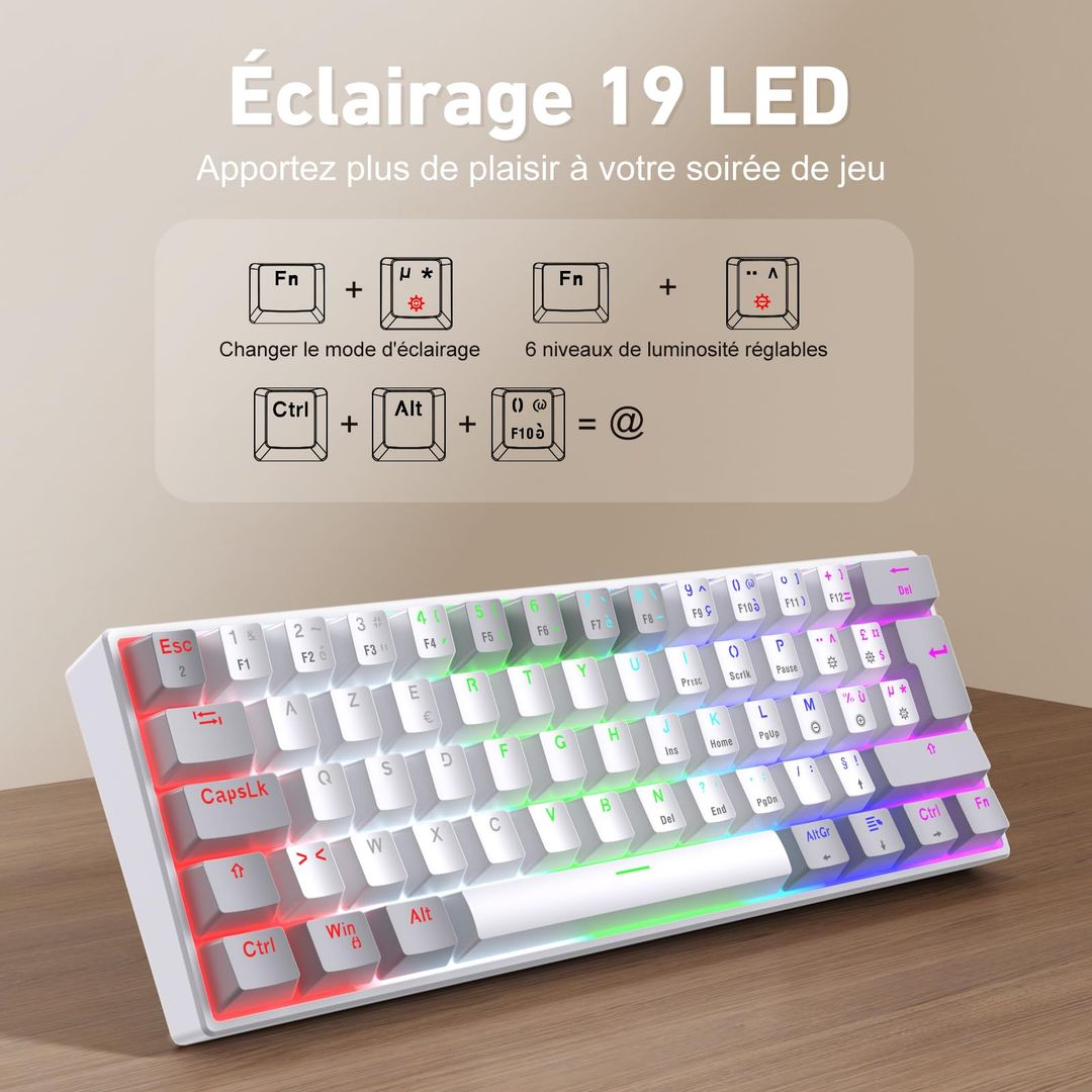 TECURS mehanska gaming tipkovnica MK203WG – 61 tipk, RGB, FR layout