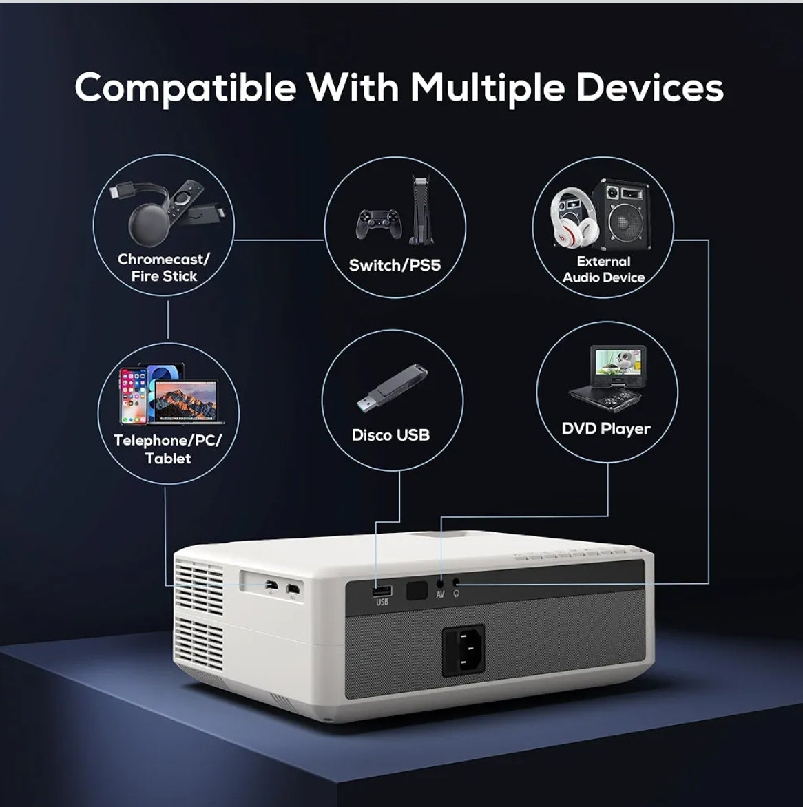 Projektor AKIYO O8, Full HD 1080p – 20.000 lm, 4K podpora, WiFi 5G, Bluetooth 5.2, garancija