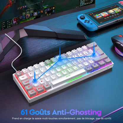 TECURS mehanska gaming tipkovnica MK203WG – 61 tipk, RGB, FR layout
