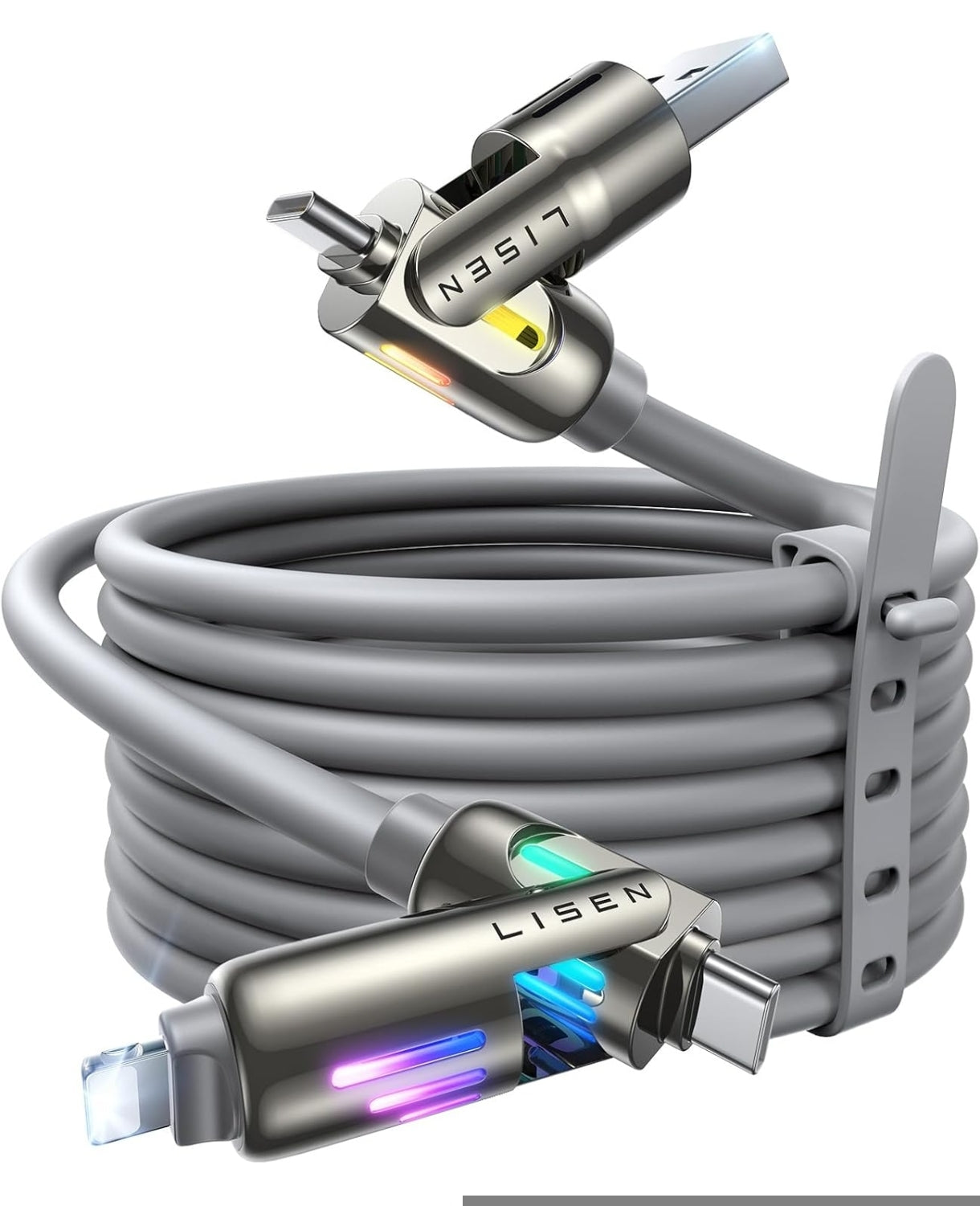 LISEN 4-v-1 večnamenski polnilni kabel 240W – 2m, Type-C / USB-A / Lightning - naklikaj.si