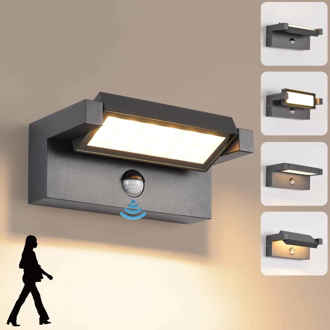 LED zunanja stenska svetilka s senzorjem gibanja, 22W, 3000K, IP65, antracit