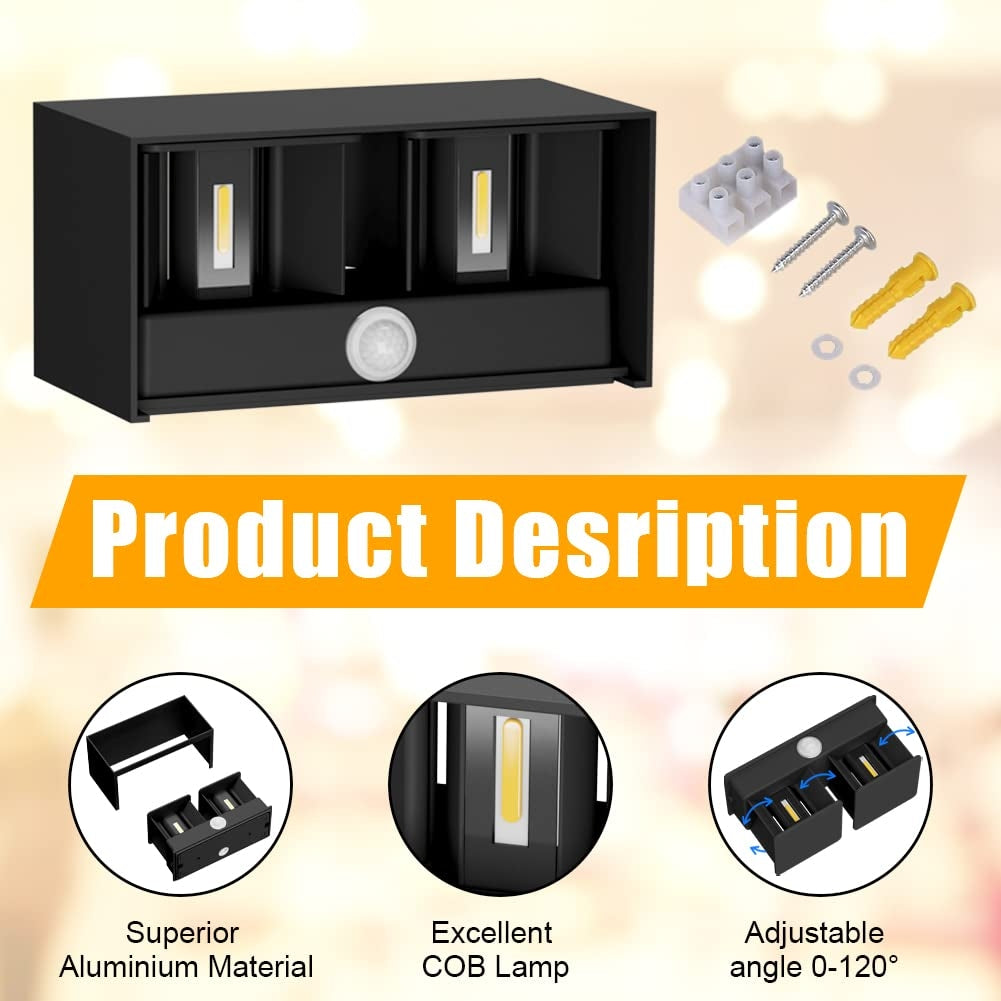 💡 KLIGHTEN zunanja LED stenska svetilka 24W s senzorjem gibanja – črna, nastavljiv kot snopa, IP65, 3000K, aluminij