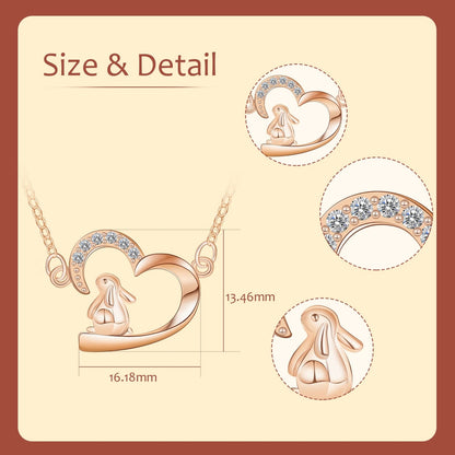 🐇 YELUWA necklace made of 925 silver - bunny in a heart and moon (rose gold)