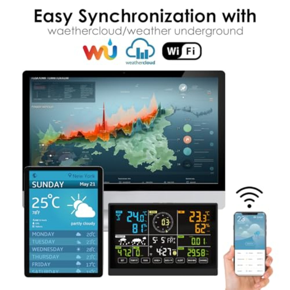 PetierWeit 7-v-1 brezžična vremenska postaja z zunanjim senzorjem in barvnim LCD zaslonom