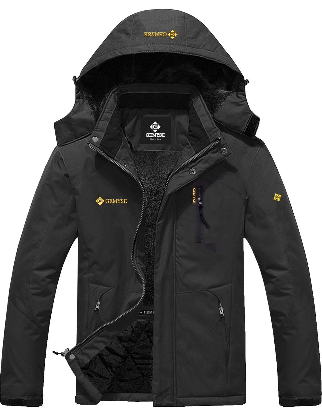Moška zimska smučarska jakna GEMYSE – vodoodporna topla bunda s kapuco (temno siva XL)