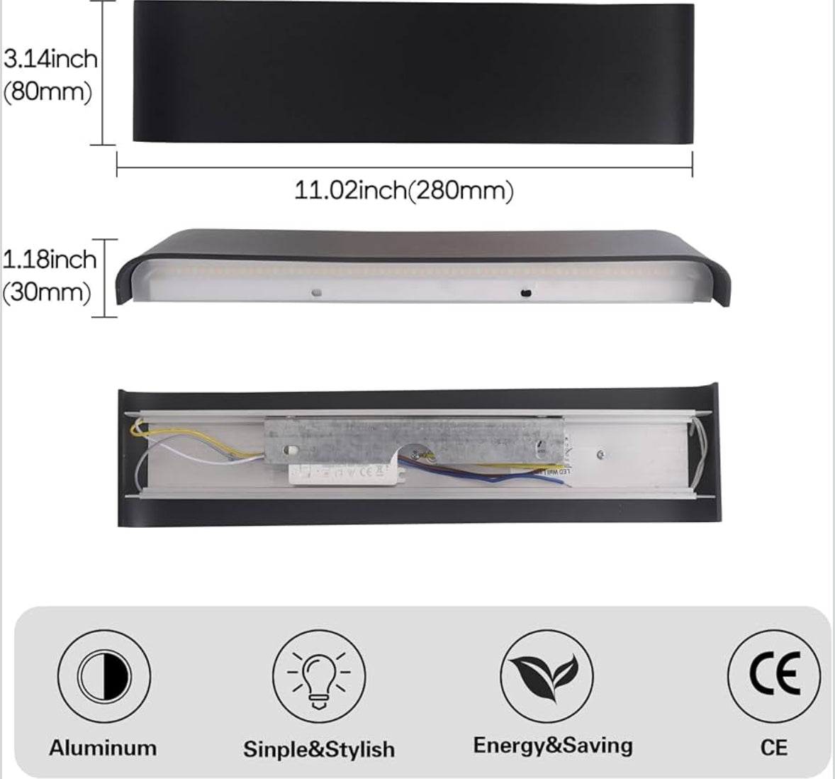 Mille Lucciole 18W LED notranja stenska svetilka - 3000K - črna 28cm - naklikaj.si