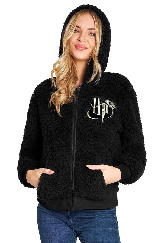 Original Harry Potter Teddy Fleece Hoodie – mehka črna jopa s kapuco (M - 15–16 let)