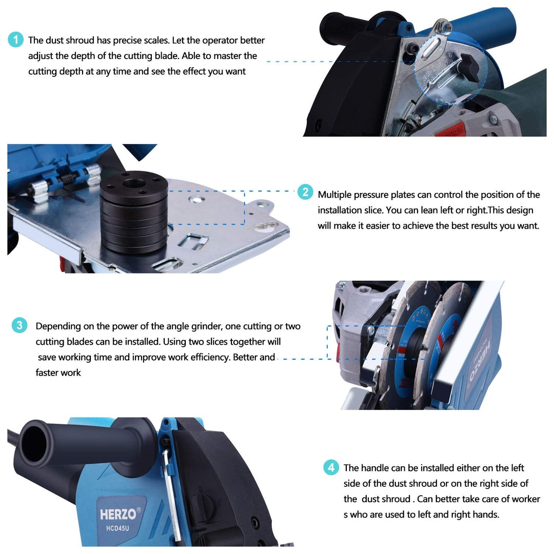 HERZO HCD45U nastavek za kotno brusilko 125 mm z 2 diamantnima reziloma – profesionalni sistem za rezanje utorov v zid