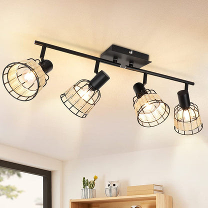 💡 Depuley ceiling lamp 4×E14 – black with rattan shades