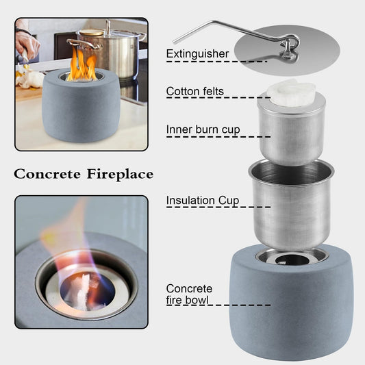 Namizni bioetanolni kamin iz betona – prenosni, brez dima