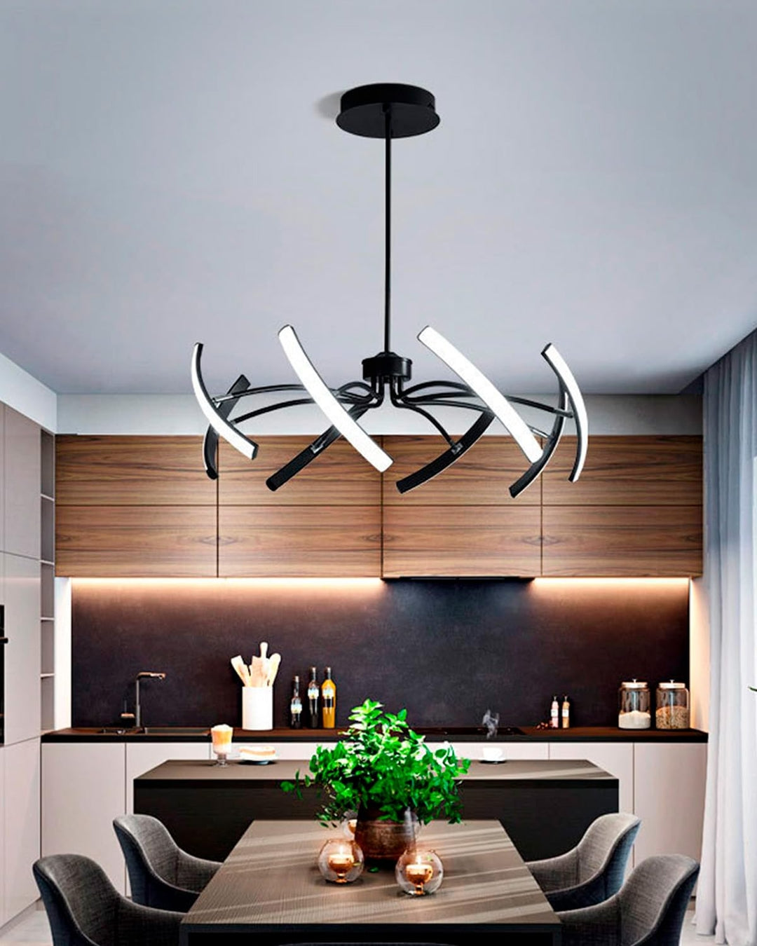 Moderni viseči LED luster 64W (100cm) z daljincem (črna barva)