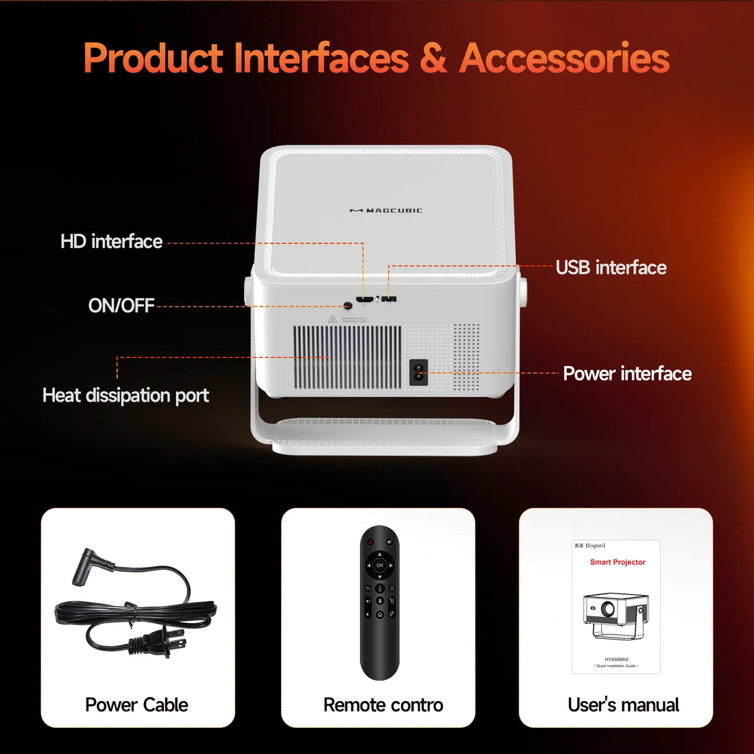 LED projektor Magcubic HY450MAX, 4K/8K, Android 14, Wifi 6, 1100 ANSI, AutoFocus