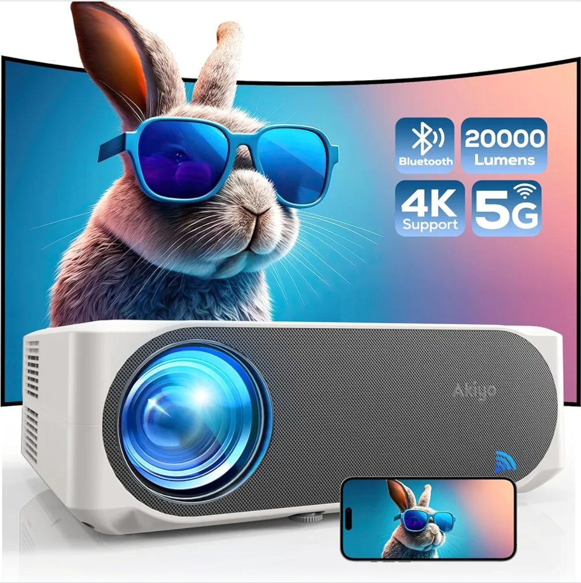 Projektor AKIYO O8, Full HD 1080p – 20.000 lm, 4K podpora, WiFi 5G, Bluetooth 5.2, garancija