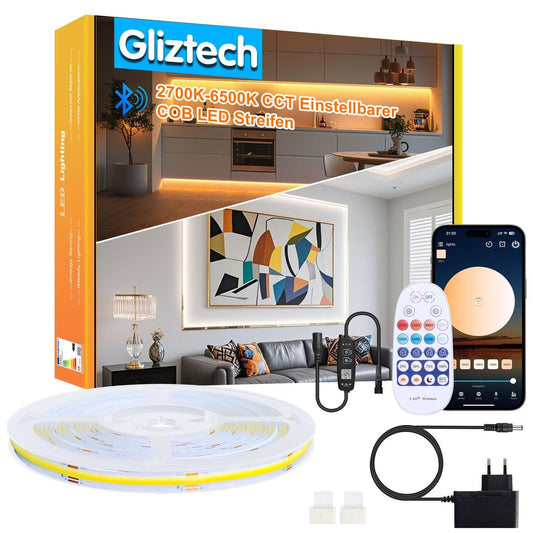 5m GLIZTECH COB LED trak, 3000-6500K, aplikacija in daljinec