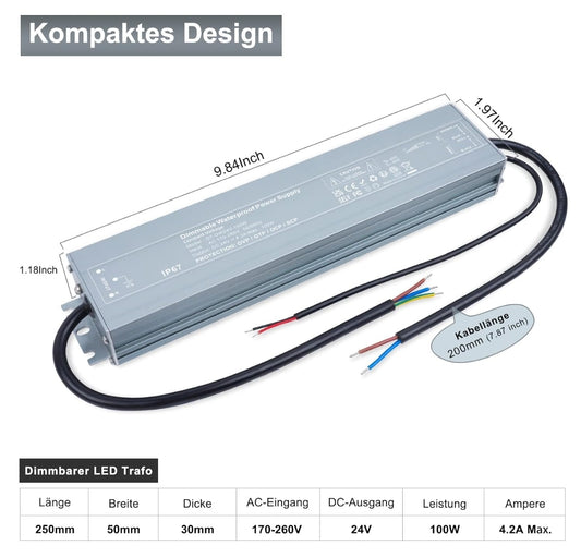 ⚡ REYLAX LED napajalnik 24V, 100W, IP67 – zatemnilni (dimmable)