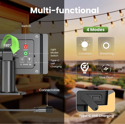 💡 Solar string lights 15 m – 25+1 LED G40, USB + solar charging