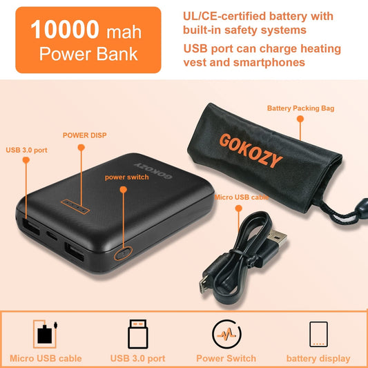 GOKOZY kvaliteten ženski ogrevani telovnik z baterijo 10000 mAh – velikost M