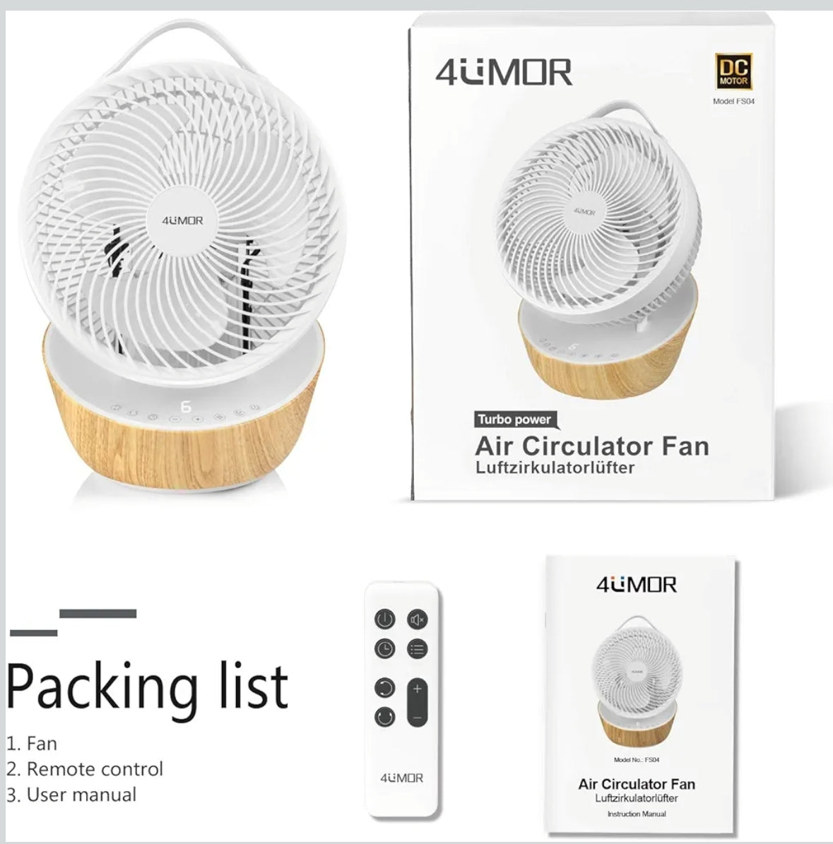 4UMOR profesionalni namizni krožni ventilator FS04 – tih, 12 hitrosti, daljinec, 3D oscillacija, za 30m²