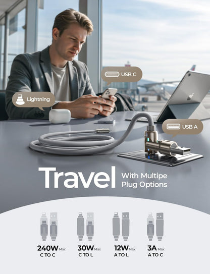 LISEN 4-v-1 večnamenski polnilni kabel 240W – 2m, Type-C / USB-A / Lightning