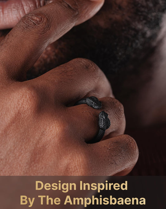 COPPERTIST.WU dvojni prstan “Snake Head” – mat črna (velikost 60)