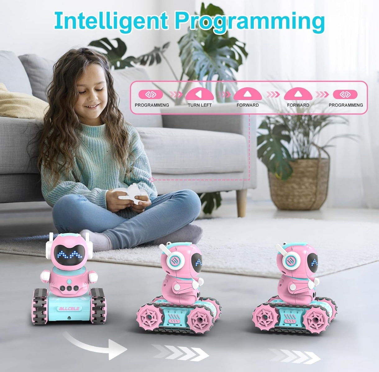 ALLCELE LED RC pametni robot za otroke (roza-modra)