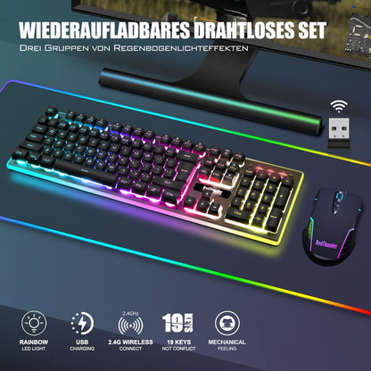 RedThunder brezžični gaming RGB  komplet – tipkovnica + miška (2.4 GHz, Li-On baterija)