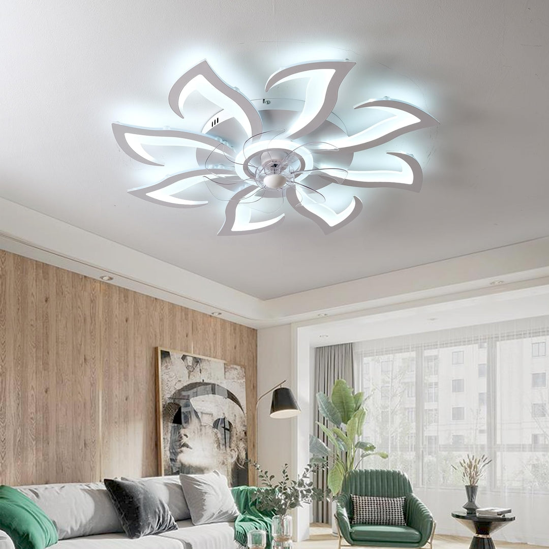 LED stropna svetilka z ventilatorjem – 80 cm, cvetni dizajn, daljinsko upravljanje, aplikacija