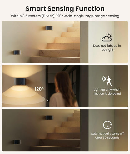 4x FULEN LED stenska svetilka na baterijo z senzorjem gibanja (črna)
