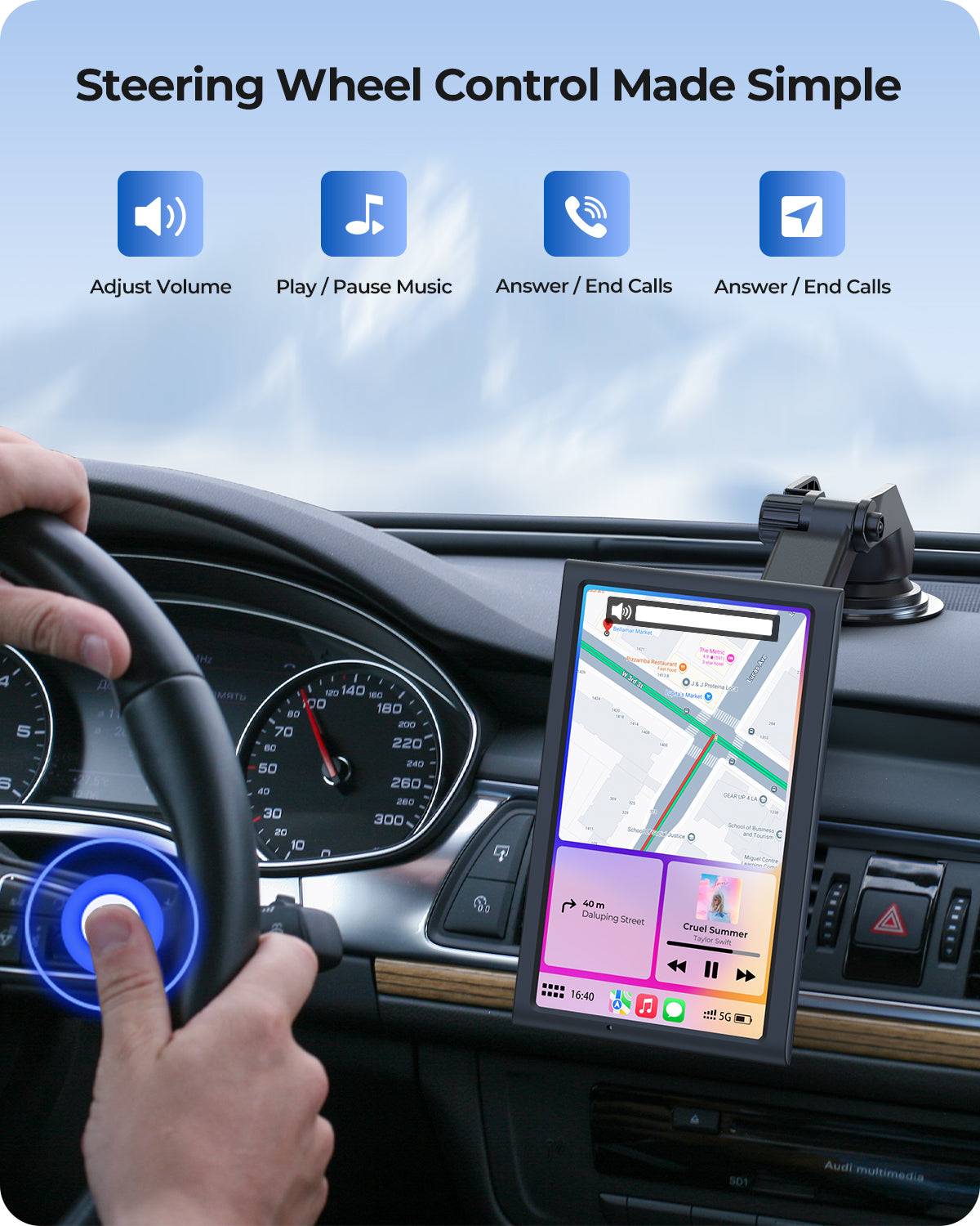 Krunia 7" prenosni pametni avtomobilski zaslon za Apple CarPlay in Android Auto