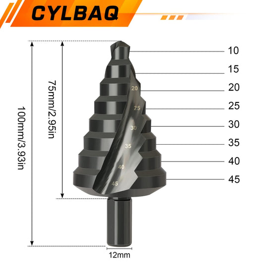 CYLBAQ stopničasti sveder 10–45 mm – za kovino, plastiko in les