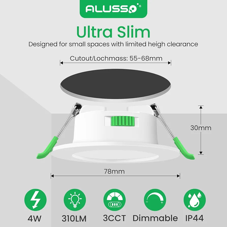 💡6x Alusso LED recessed light 4W (78mm) – white/black/nickel