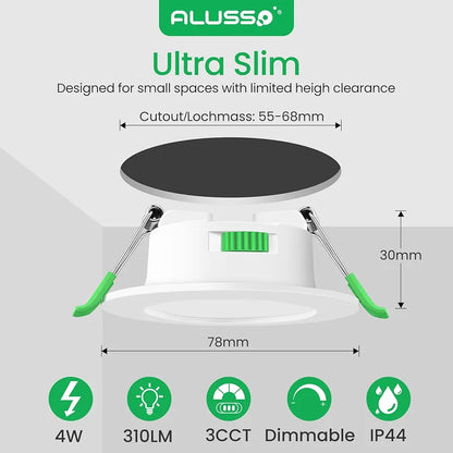 💡6x Alusso LED recessed light 4W (78mm) – white/black/nickel