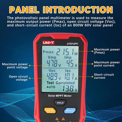 UNI-T UT673PV Solar Panel Tester – profesionalni merilnik za sončne panele (MPPT meter)