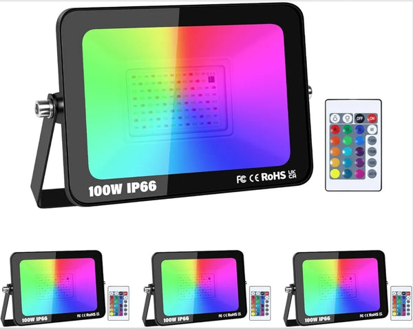 4x RIGIDON RGB LED Reflektor 100W, 10.000lm z daljincem