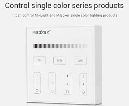 MiBoxer Stenski upravljalnik Mi-Light FUT-B1 – pametni 4-conski zatemnilnik za enobarvne LED trakove