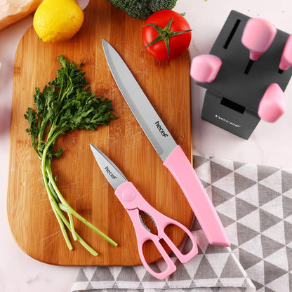 🍴 7 delni set kuhinjskih nožev HECEF (roza)