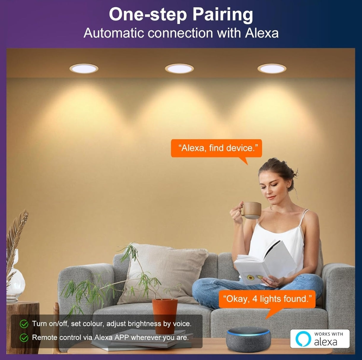 💡4x Dusktec RGB+CCT+Alexa LED smart recessed light 10W (122mm) – white