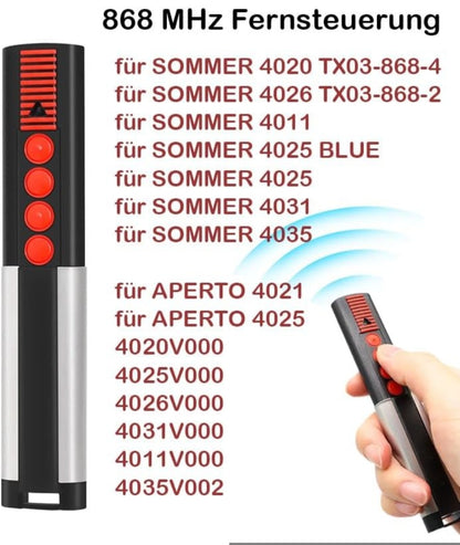 2x daljinec za garažna vrata SOMMER / APERTO – 868 MHz (4 gumbi, drsni pokrov)