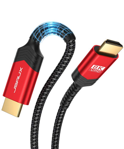 JSAUX HDMI 2.1 Optični Kabel 10 m – 8K@60Hz, 4K@120Hz, 48Gbps, HDR10+, eARC, VRR, Dolby Vision (rdeč, 10 m)