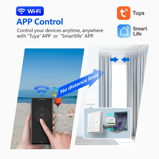 🪟 DieseRC WiFi + RF pametni modul za zavese/rolete – komplet 5 kosov + daljinec