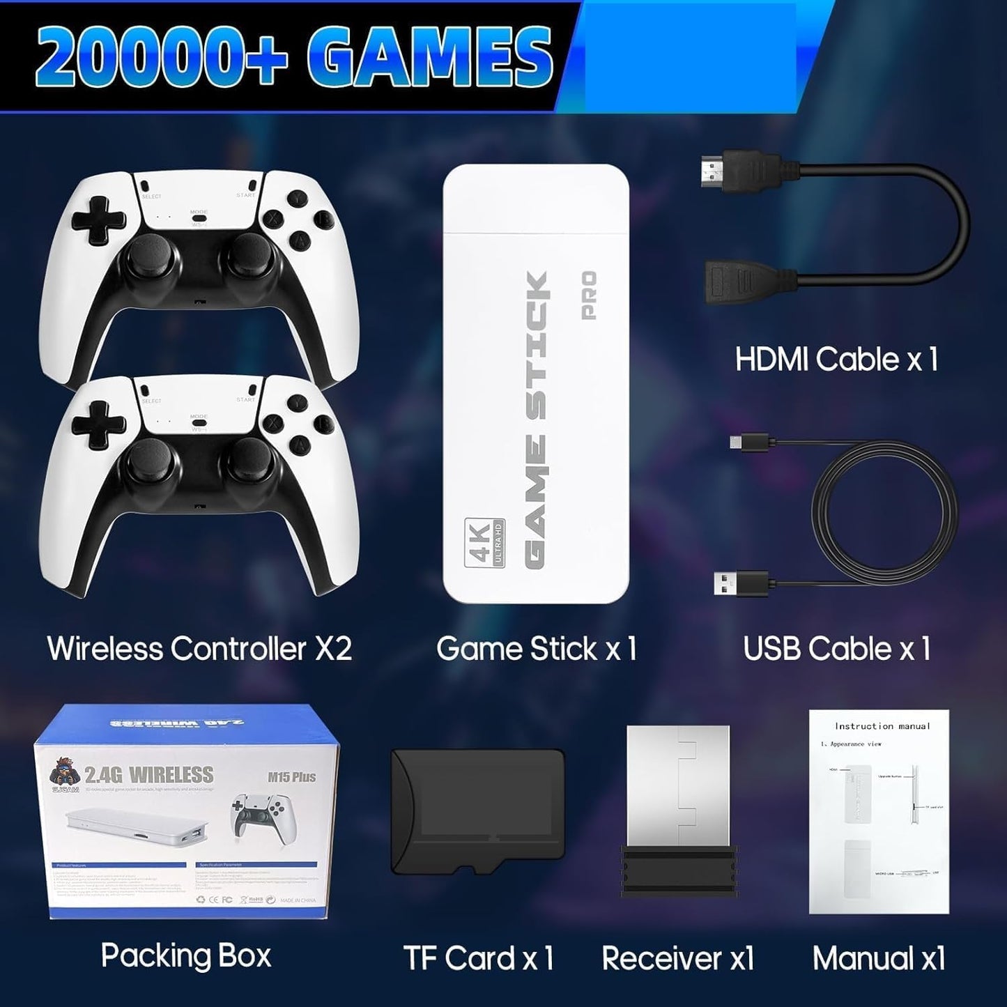 NOBES 2025 Retro igralna konzola Game Stick Pro (21.000+ iger, 23 emulatorjev, 4K HDMI)