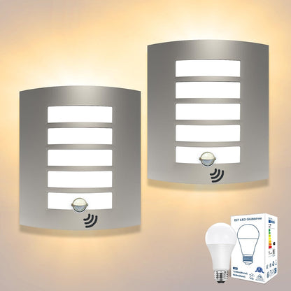 Set 2 zunanjih svetilk z detektorjem gibanja, IP44, nerjaveče jeklo z 2x 12W LED žarnicama E27 (3000K)