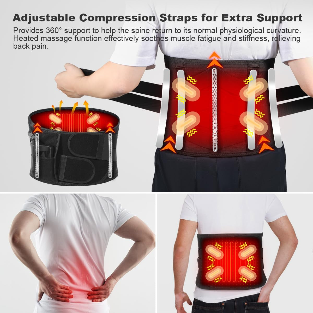 Grelno - masažni pas za hrbet – brezžični (baterija 5000mah), XL