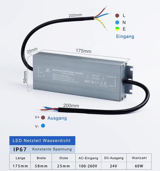 🔌 LED napajalnik 24V 60W, IP67 vodoodporen, ultra tanek