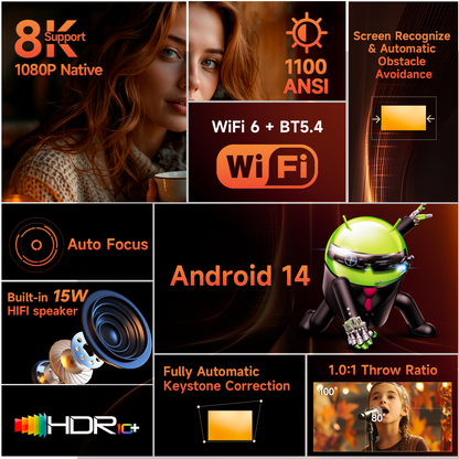 LED projektor Magcubic HY450MAX, 4K/8K, Android 14, Wifi 6, 1100 ANSI, AutoFocus