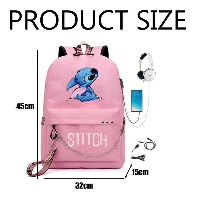 Roza nahrbtnik Stitch – 20–35L, z odprtino za USB priključek in slušalke