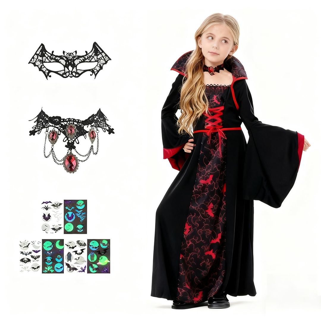 Vampirski kostum za dekleta - komplet z obleko in dodatki, velikost 130 - naklikaj.si