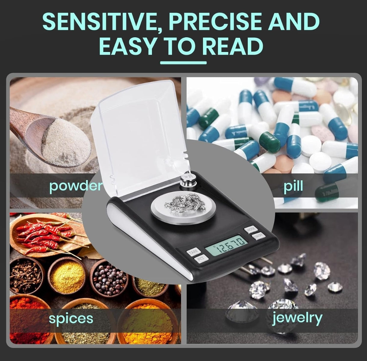 Digitalna precizna tehtnica 0.001 g / 50 g – z LCD zaslonom in dodatki