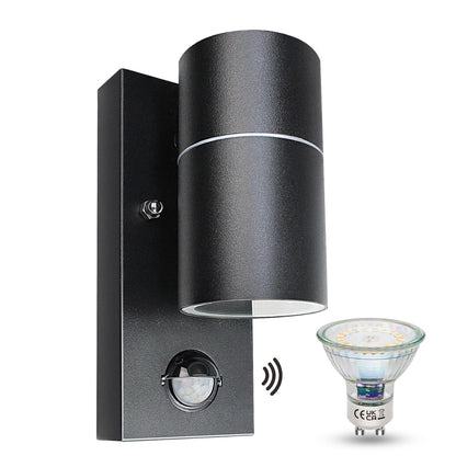 💡 LED outdoor wall lamp with motion sensor – 5W, GU10, 3000K, black